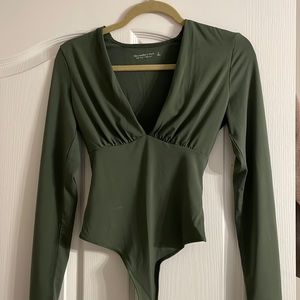 Abercrombie Olive Green Deep V Seamless Bodysuit